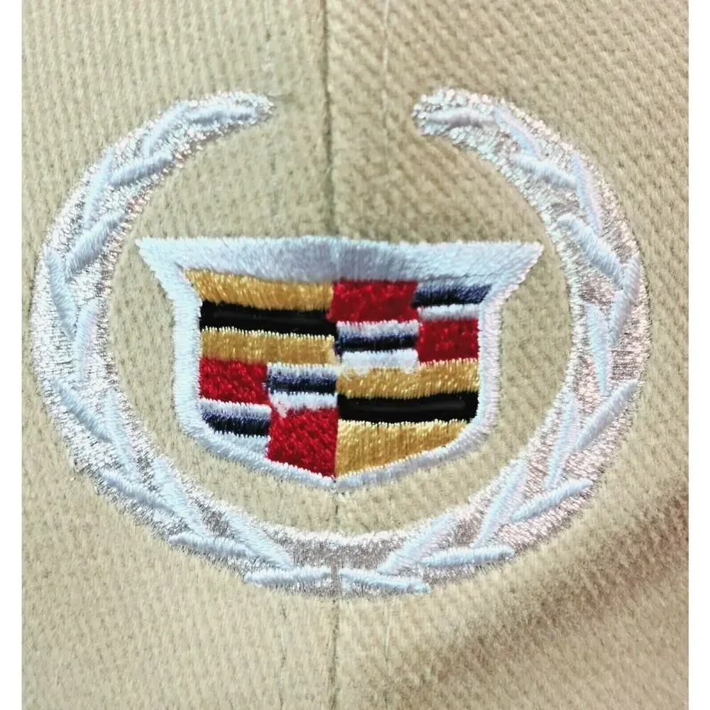 Cadillac Strapback Hat Tan Cap With Black Bill Hook/Loop Adjustable Closure